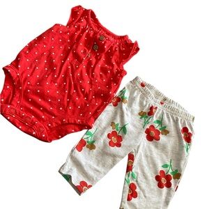 Carter's Red Polka Dot Onesie and Floral Pants Set